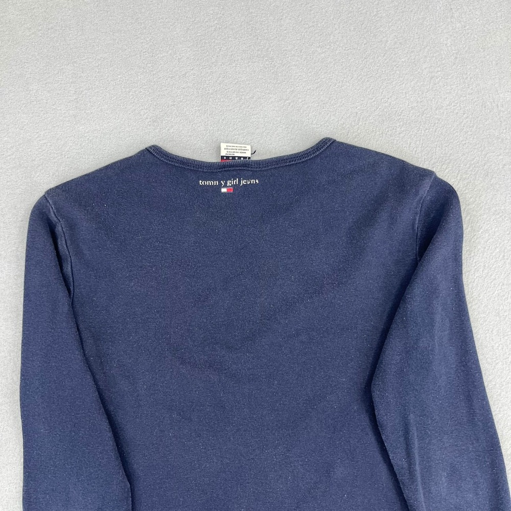 Tommy Girl Jeans Vintage Navy Blue Long Sleeve Rhinestone Star Shirt Womens M - Picture 7 of 13